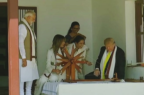 US President Trump, First Lady, Melania, spinning charkha, Mahatma Gandhi, Sabarmati Ashram
