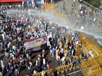 Congress, protesting, agri laws, police, water cannons, tear gas